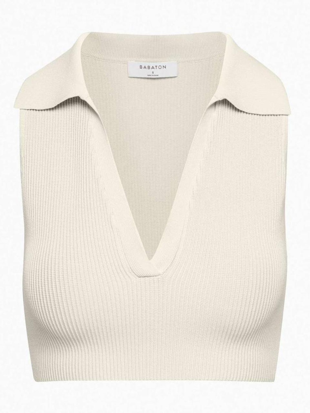 Babaton Aritizia Cream Ribbed Knit Polo Crop Top
